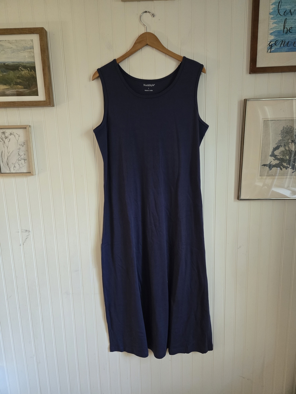 NorthStyle 100% Cotton Sleeveless Navy A-Line Midi Dress